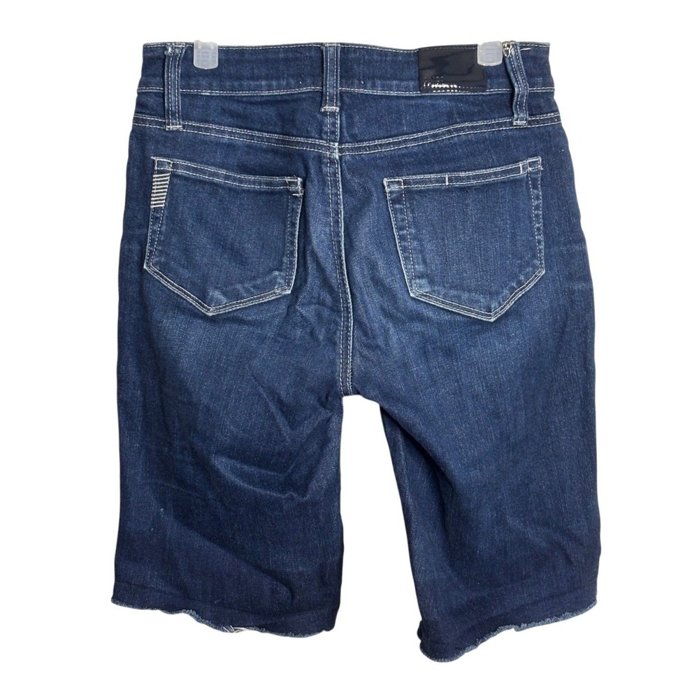 Paige Jax Knee Shorts Dark Wash Raw Hem Denim Bermuda Shorts | Size 25 - Picture 3 of 6
